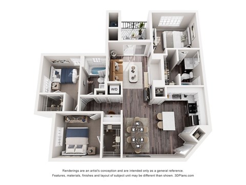 Floor plan for 3 beds, 2 baths, 1294 sqft